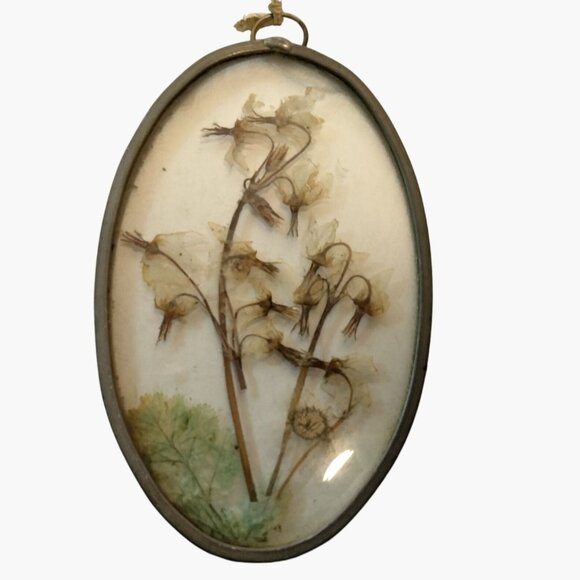 Vintage Pressed Flower Botanical Oval Glass Frame USA - Picture 1 of 4